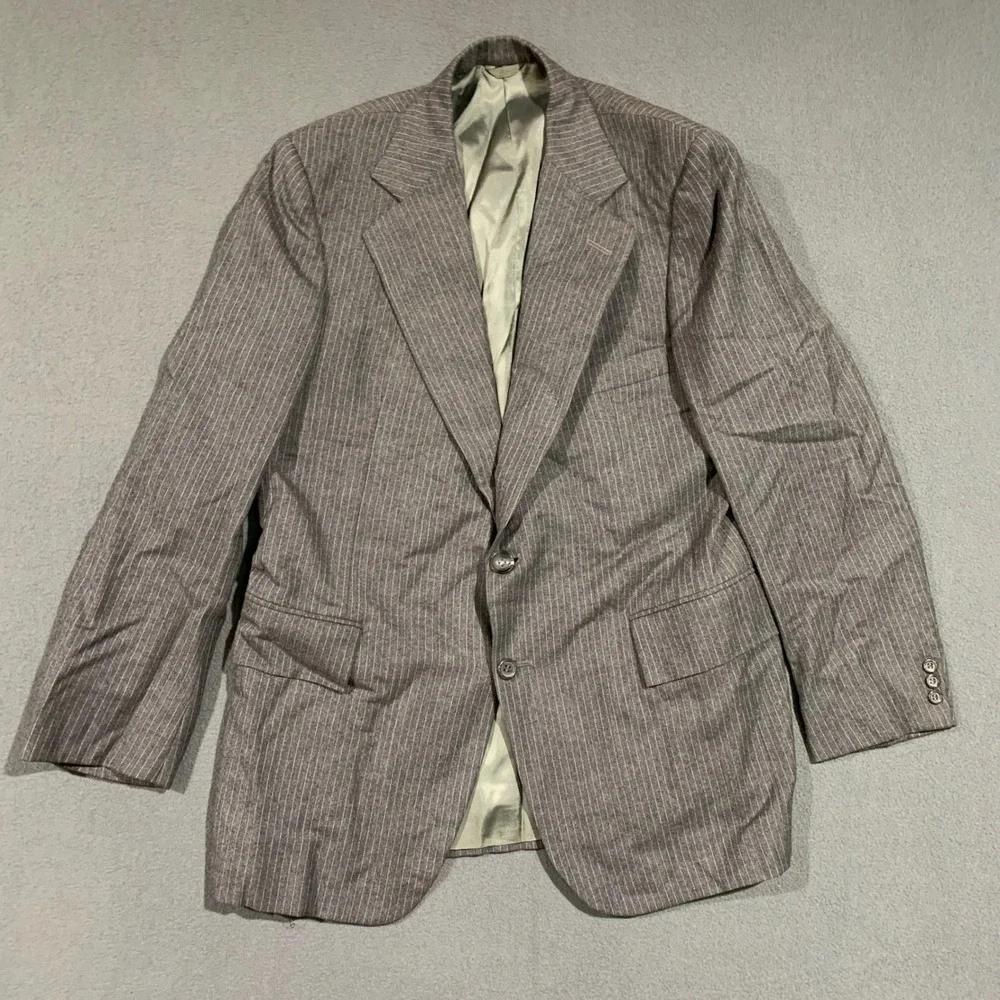 VTG Famous Barr Men's 42R Gray Pinstripe Virgin Wool Blazer Business Suit Jacket